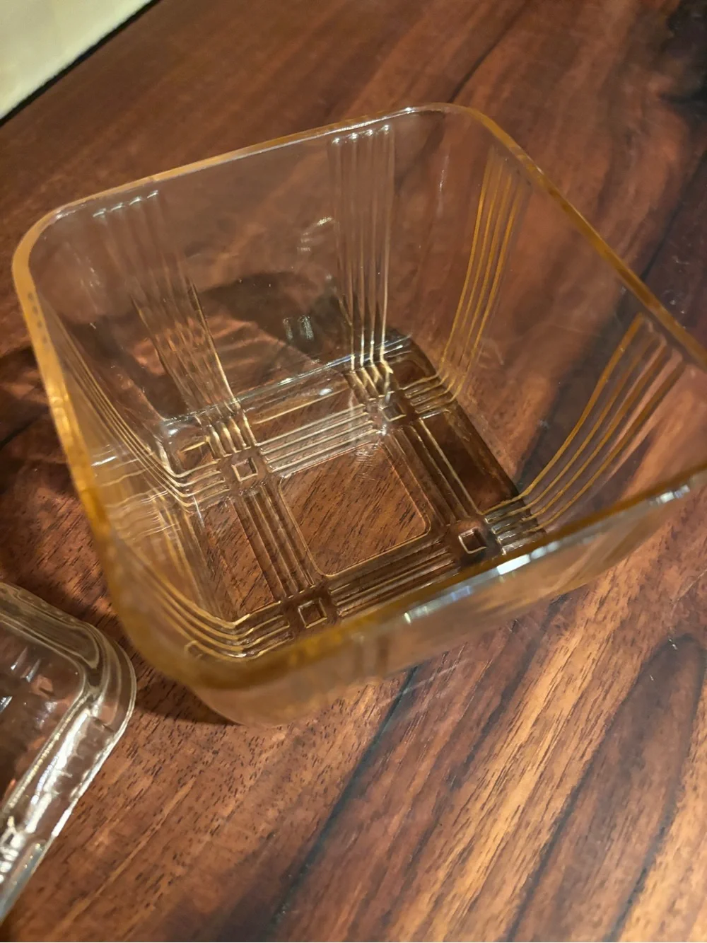Vintage Hazel Atlas 4” Square Pink Criss Cross Refrigerator Dish with Lid